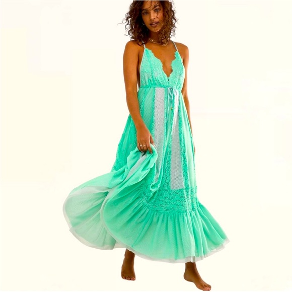 Free People Dresses & Skirts - Free People/ We are HAH Mint Lace I’ll Take U You Farrer Dress M/L.